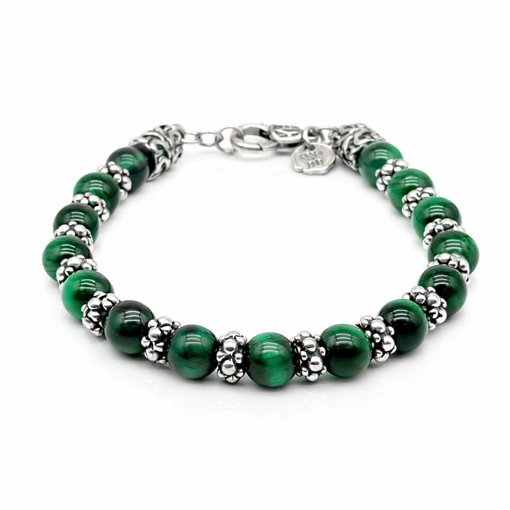 BRACCIALE OCCHIO di TIGRE VERDE con Elementi Puntinati